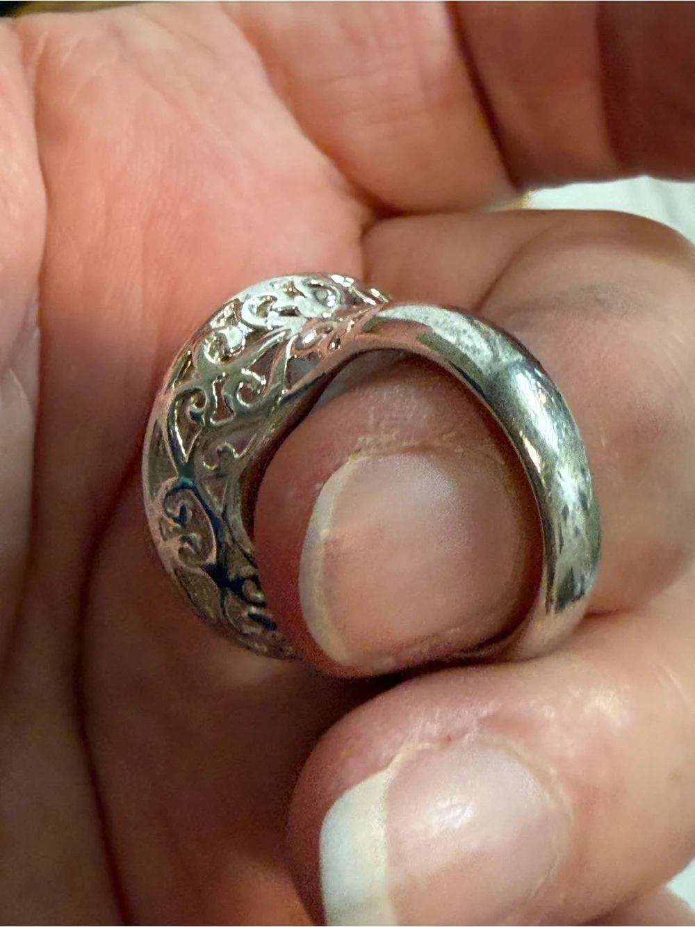 Sterling Silver 925 Filigree MOP Faceted Dome Ring Size 6.5 13 Grams